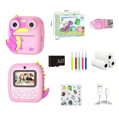 OKYUK Kids Camera Instant Print, OKYUKKLXJ-2, Instant Film Camera with 32GB TF Card, Dinosaur Selfie Camera, Birthday Gift