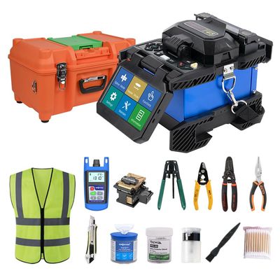 Orientek T45 Fusion Splicer Core Alignment Splicing Machine, 7 Second Splice, Waterproof 4.3" Touchscreen, FTTH Network Kit Including Fiber Cleaver, Stripper, Power Meter for SM MM DS NZ-DS Fibers