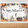 10x6ft Fabric Happy Halloween Backdrop Banner for Kids, Cartoon Pumpkin Ghost Tombstone Bat Background Magic Pot Witch Kids Family Party Birthday Banner Decor Halloween Hanging Backdrop view 1