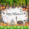 10x6ft Fabric Happy Halloween Backdrop Banner for Kids, Cartoon Pumpkin Ghost Tombstone Bat Background Magic Pot Witch Kids Family Party Birthday Banner Decor Halloween Hanging Backdrop view 2