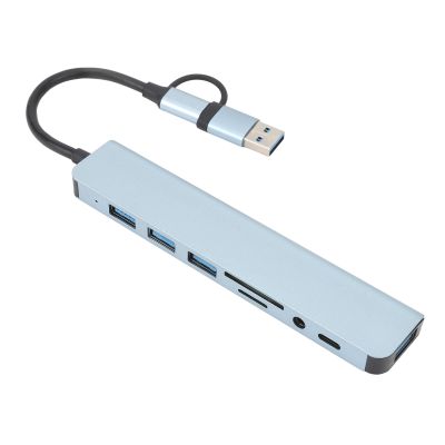 8 in 1 USB C Hub, Aluminum USB C Ethernet Multiport Adapter, Loseless USB Docking Station for Computers, Phones, and Tablets with USB 3.0 or Type C Interface