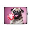 Neoprene Sleeve Case Bag for MacBook/Tablet/Laptop/Notebook Computer 10-17" inches Cute Funny Dog Animal Pug Puppy Licking a Candy Lollipop Cute Carrying Cover view 1