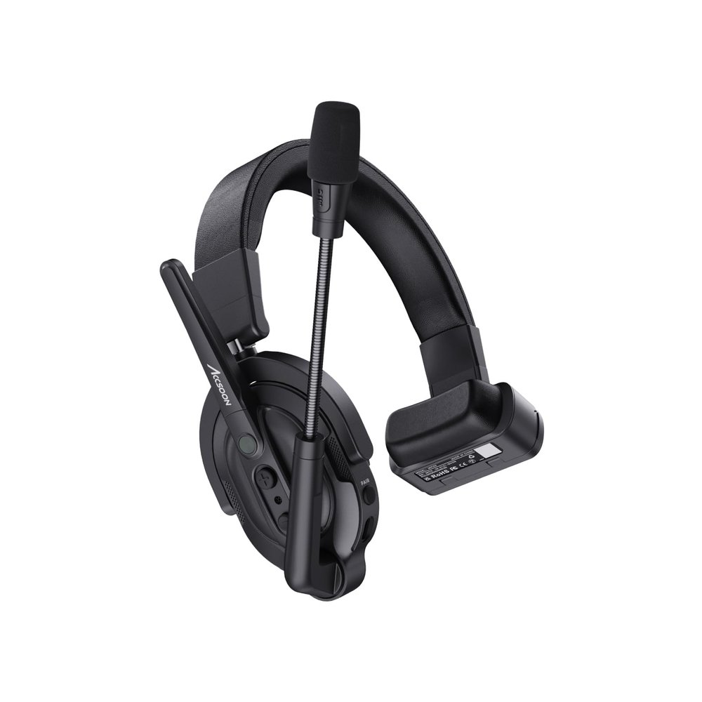 Accsoon Como MIC02-R Wireless Headset Intercom System - Full Duplex 1312ft Team Communication, 9-Person Group Talk, 10+ Hour Battery Life, Black
