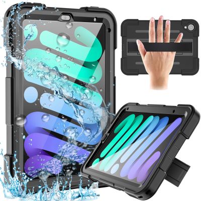 AdirMi Waterproof Case for iPad Mini 6th Generation 2021 8.3 Inch, Outdoor Sports Full-Body Heavy Duty Shockproof Protective Cover [Stand & Handheld] Built-in Screen Protector