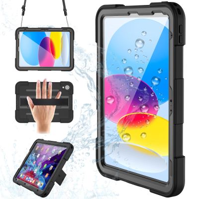 AdirMi Waterproof Case for iPad 10th Generation 2022(10.9 inch), Outdoor Sports Full-Body Heavy Duty Shockproof Protective Cover [Stand & Handheld] Built-in Screen Protector