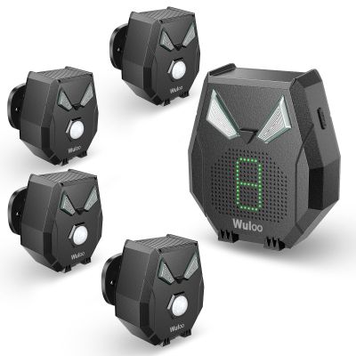 Solar Driveway Alarm Wireless Outside Weatherproof 1/3 Mile Long Range, Outdoor Motion Sensor Detector Alarm Driveway Alert System with Rechargeable Battery/Expandable (4 Sensors &1 Receiver Set)