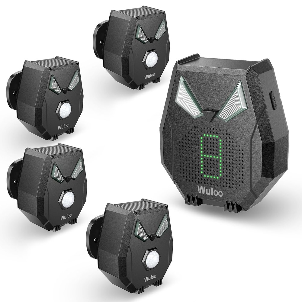 Solar Driveway Alarm Wireless Outside Weatherproof 1/3 Mile Long Range, Outdoor Motion Sensor Detector Alarm Driveway Alert System with Rechargeable Battery/Expandable (4 Sensors &1 Receiver Set)