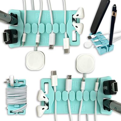 DeskBrick 2PK  Patented Non-Slip Steel-Weighted Desk Organizers & Cable Management Gadgets, Versatile Cord, Phone & Accessory Holders for Office, Home & Desktop  Best Gift for Men. Aqua