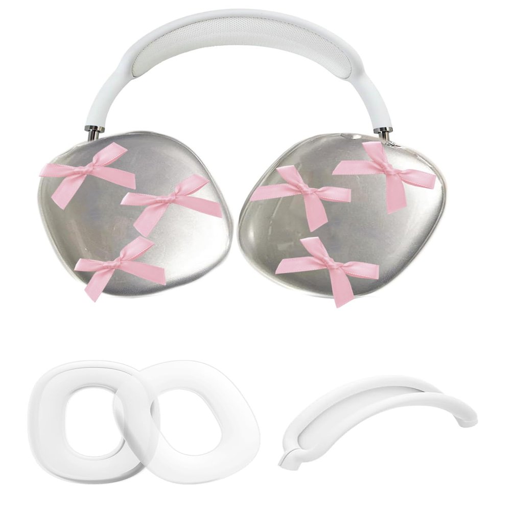 3 in 1 Bling Case Cover for AirPod Max, Clear TPU Glittering Rhinestones Stars Protective Ear Cups Covers Silicone Earpad Headband Covers Compatible for Apple AirPods Max Headphones (Bowknot)