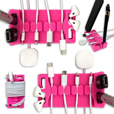 DeskBrick 2PK  Patented Non-Slip Steel-Weighted Desk Organizers & Cable Management Gadgets, Versatile Cord, Phone & Accessory Holders for Office, Home & Desktop  Best Gift for Men. Pink