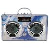 Wireless Express - Portable Party Speaker: Retro Boombox with Bluetooth, LED Light Show, Enhanced FM Radio, Rechargeable Battery (Blue Swirl) view 3