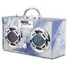 Wireless Express - Portable Party Speaker: Retro Boombox with Bluetooth, LED Light Show, Enhanced FM Radio, Rechargeable Battery (Blue Swirl) view 4