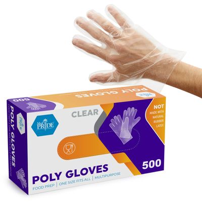 MED PRIDE Clear Food-Prep Poly Gloves [20 Boxes-10,000 Gloves] Multipurpose Latex-Free Disposable Gloves For Cooking, Food Handling, Meal Prep, Painting, Cleaning| One-Size Fits All Serving Gloves