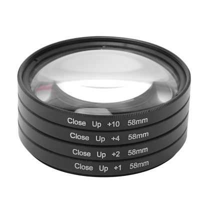 58mm Close Up Filter Set 4pcs Optical Glass Macro Close Up +1 +2 +4 +10 Lens Filter Kit 58mm for Cameras