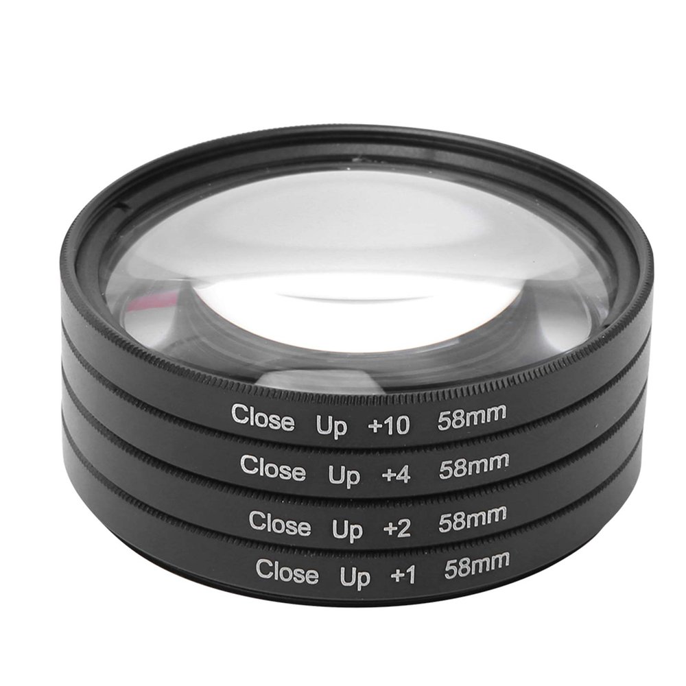 58mm Close Up Filter Set 4pcs Optical Glass Macro Close Up +1 +2 +4 +10 Lens Filter Kit 58mm for Cameras