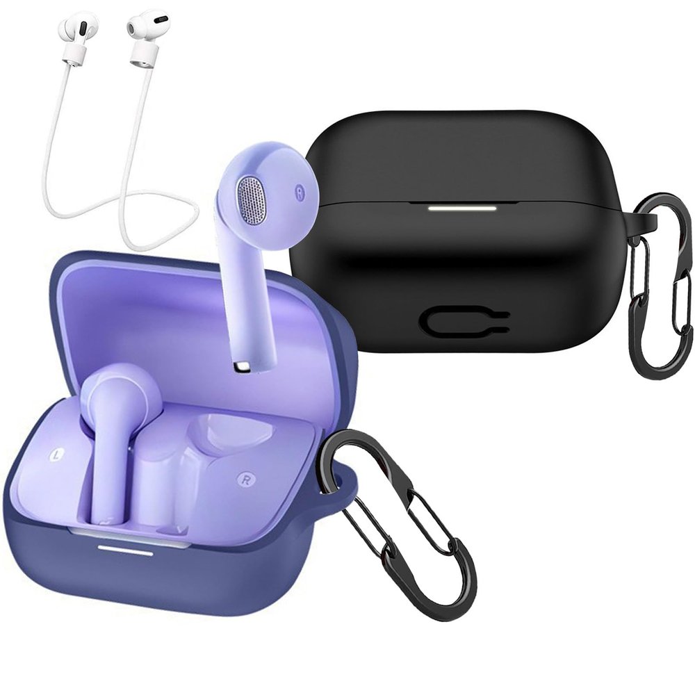 [2 Pack] easyBee Case Compatible with Soundcore K20i Charging Cover, with 2 Keychain and 2 Anti-Lost Strap, Soft Liquid Silicone Ultra Thin Shockproof Protective Kit - Black and Blue