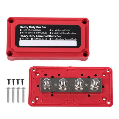 ALLGOOD Red Heavy Duty 4 Way Bus Bar/Power Distribution Box Terminal Studs 300A 48V DC