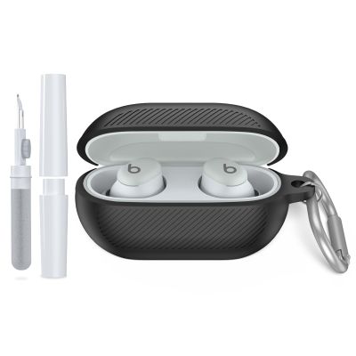 WADVCU for Beats Solo Buds(2024) Case Cover with Cleaner Kit, Soft Silicone Shockproof Protective Cover Compatible with Beats Solo Buds True Wireless Earbuds Charging Case with Carabiner-Black