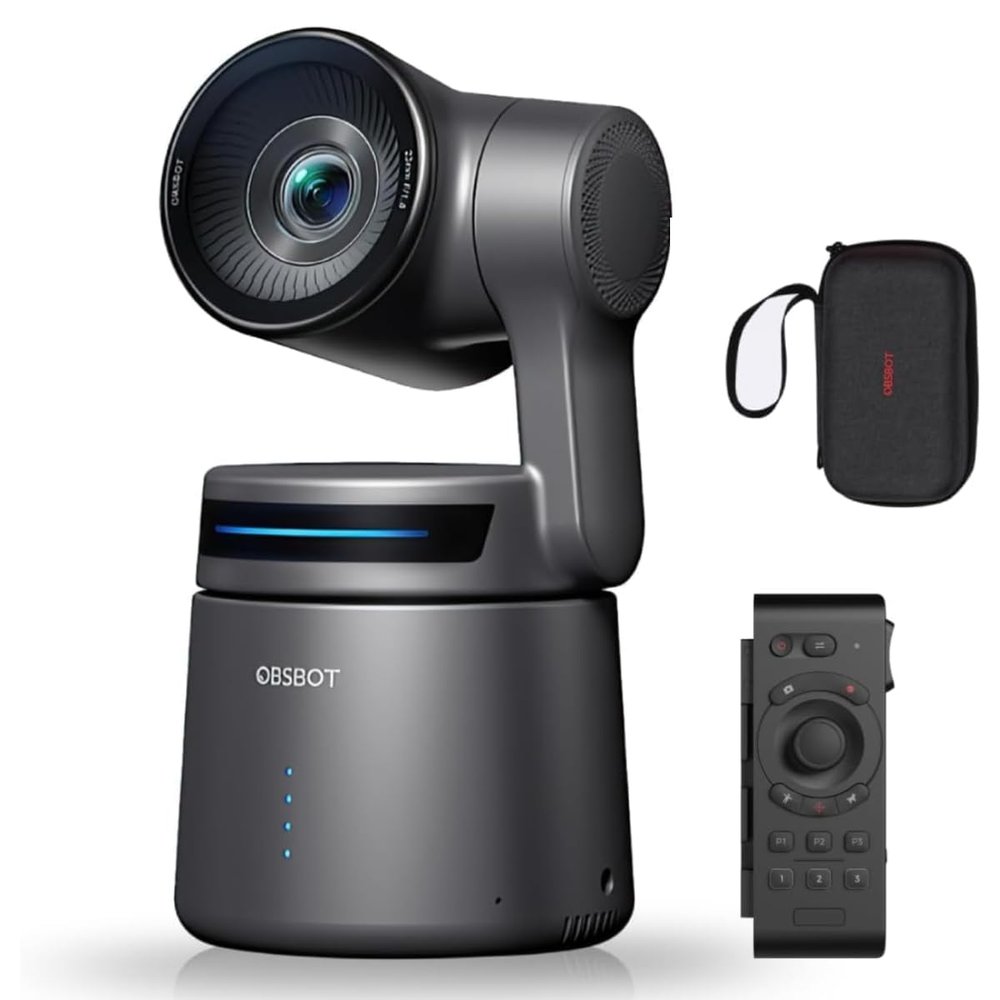 OBSBOT Tail AIR NDI Streaming PTZ Camera,Smart RC Controller,4K AI-Powered Webcam,1.8" CMOS,f/1.8 Aperture,AI Track,Gesture & Remote Control,Wired&Wireless Connection,LiveStream for Church/Music Live