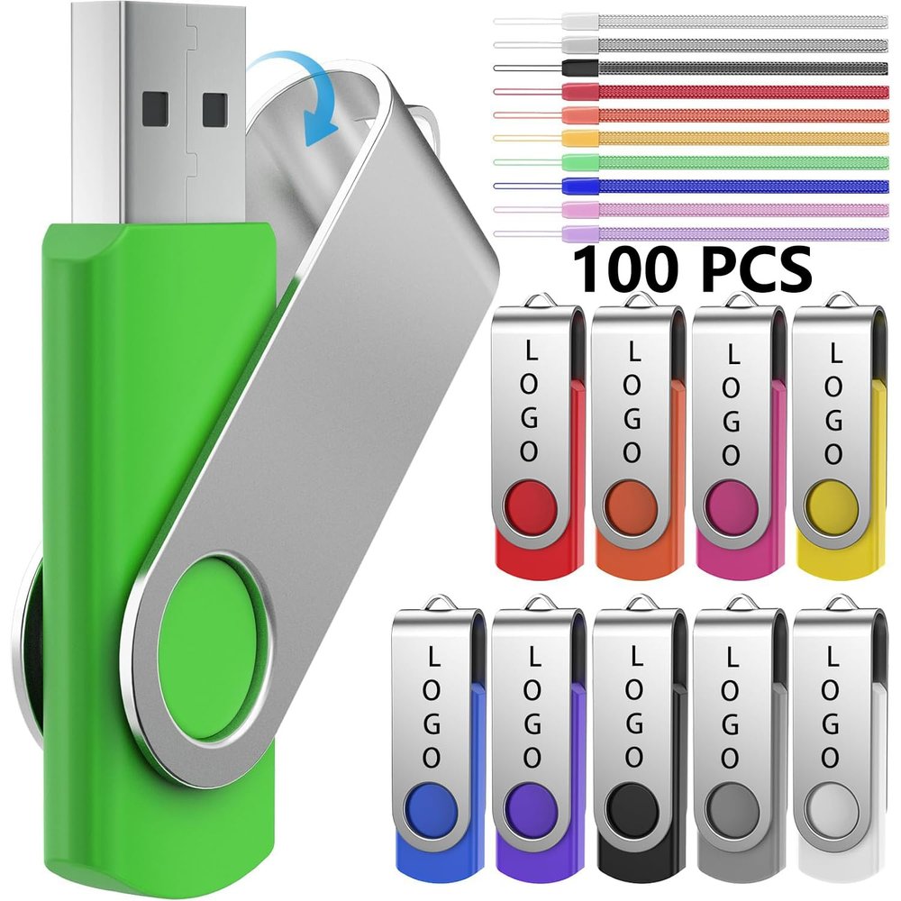 FEBNISCTE 100 Pack 1G Flash Drive - Customized Your Logo USB 2.0 Thumb Drive Memory Stick - 100 PCS