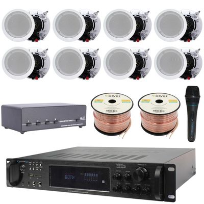 Vaiyer Home Stereo System Kit - 7.2 Channel 4500 Watts Bluetooth Amplifier with 8 Qty of 6.5" Ceiling Speakers 200W Each, 4-Ch Speaker Selector, Mic, 16 AWG 500 ft Speaker Wire & Remote