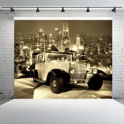 CHNYWORK 6x4ft Vintage Luxury Old Car Backdrop City Night View Retro Theme Harlem Nights Party Background Luxury Night Theme Party Wedding Adults Birthday Decorations Photo Studio Props