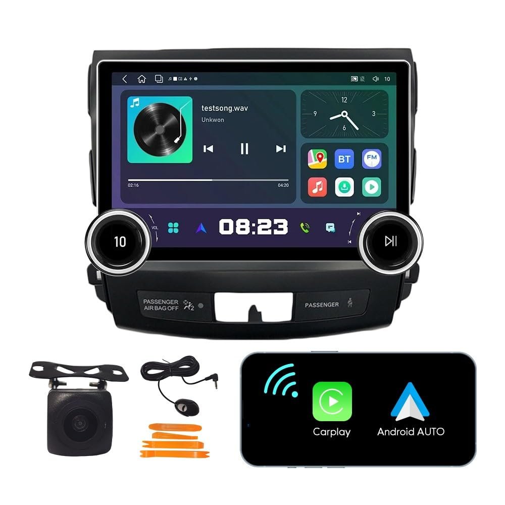 [2G+64G] 10.1" Double Knobs Carplay Android Auto Touchscreen Autoradio Car Stereo Navigation FM Radio Head Unit WiFi Mirror Link Multimedia Player GPS Radio DSP ForMitsubishi Outlander 2006-2013
