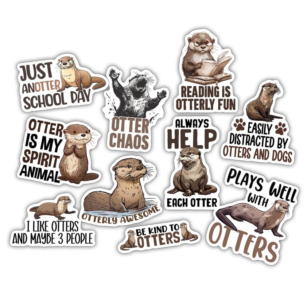 10pcs Otter Sticker Sheet, Cute Vinyl Decals for Otter Lovers, Nature Fans, Animal Enthusiasts, Waterproof, UV-Resistant, for Laptop, Water Bottle, Journal, Notebook, Phone Case, Tumbler, Scrapbook