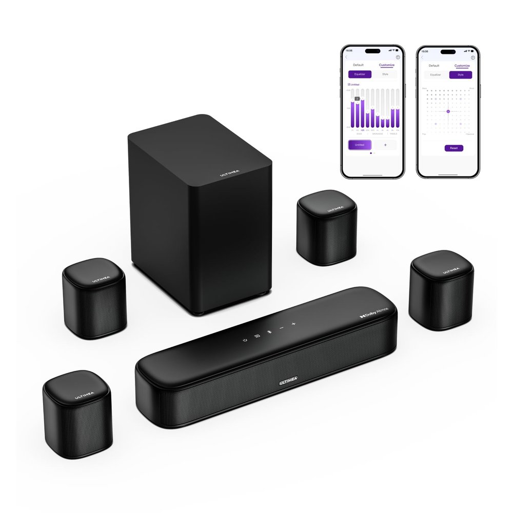 ULTIMEA 7.1ch Sound Bar with Dolby Atmos, Surround Sound System for TV with 4 Surround Speakers, Sound Bar for Smart TV with App Control, Soundbar with Subwoofer for Home Theater, HDMI eARC, Aura A60