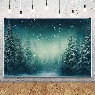 Leowefowa 15x8ft Winter Night Photo Backdrop Merry Christmas Snowing Forest Tree Background Fairy Tale Wonderland Nature Scenery Snowfield Decor Party Decor Banner Photo Supplies Prop