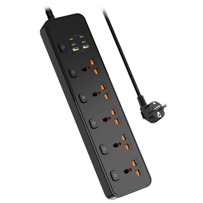 Universal Power Strip with USB Ports, Individual Swtich, 6ft Power Cord, 5 Universal AC Outlets, 4USB C and 2USB (5V/4.2A), Max 3000w, 110-240V, Child Safe Door, Multi Plug Power Strip for Travel