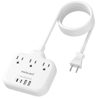 2 Prong Power Strip 10 Extension Cord, meta-ant 2 Prong to 3 Prong Outlet Adapter, Two Prong Power Strip with 3 Outlets & 4 USB(2 USB-C), 2 Prong Outlet, Polarized, for Old House,White