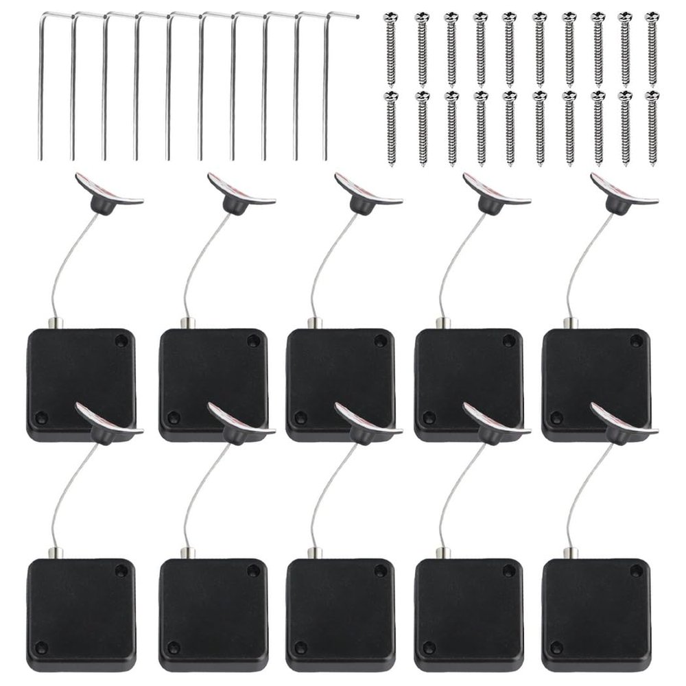 Retractable Security Cable Lock for Remote Controls, Self-Adhesive, 39-Inch, Pack of 10, Anti-Lost Adjustable Cable with Hardware