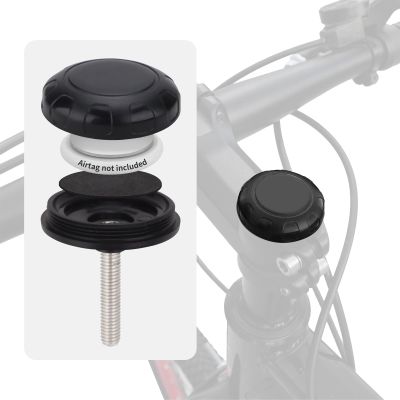 CQT AirTag Bike Mount - Hidden Bicycle Stem Cap Mount for Air Tag, Waterproof Anti Theft Bike GPS Tracker Airtag Holder Fit Headset Cap Size 1-1/8" & 1-1/4"/1.12"-1.25" (Black)