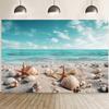 12x8ft Beach Backdrop Summer Blue Sea Sandbeach Photography Background Shell Conch Starfish Ocean Decorations Banner Seaside Sky Holiday Travel Vacation Party Photo Booth Props view 1