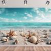 12x8ft Beach Backdrop Summer Blue Sea Sandbeach Photography Background Shell Conch Starfish Ocean Decorations Banner Seaside Sky Holiday Travel Vacation Party Photo Booth Props view 2