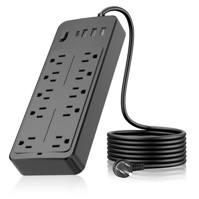 10FT-Power Strip Power Bar, Muti-Outlets Ports Desktop Charging Station, Flat Plug Overload Surge Protection Outlet Strip, USB Ports, Extension Cord, Wall Mount, Night Light Station,for Home,Office