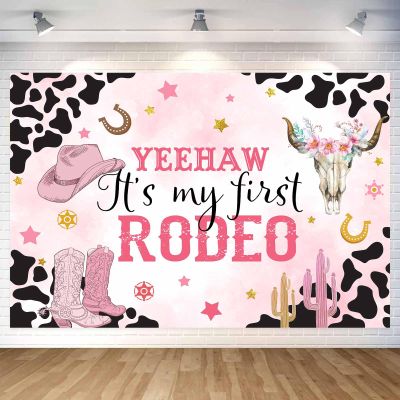 12X10ft Western Cowgirl Birthday Backdrop, Pink Birthday Photography Backdrop My First Rodeo Party Backdrop Western Cowgirl Theme Birthday Party Background Decor Portrait Photo Booth Props