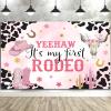 12X10ft Western Cowgirl Birthday Backdrop, Pink Birthday Photography Backdrop My First Rodeo Party Backdrop Western Cowgirl Theme Birthday Party Background Decor Portrait Photo Booth Props view 2