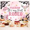 12X10ft Western Cowgirl Birthday Backdrop, Pink Birthday Photography Backdrop My First Rodeo Party Backdrop Western Cowgirl Theme Birthday Party Background Decor Portrait Photo Booth Props view 3
