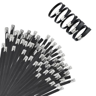 Aroono 50PCS Black Metal Zip Ties Heavy Duty, Stainless Steel Cable Ties 8" Long 304 Locking Multi Cable, Metal Wrap Wire Ties for Automotive Repair.