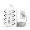 JouleLoom Power Strip Surge Protector with 8 Outlets, 4 USB and 2 USB C Ports, 5 Ft Extension Cord, Flat Plug, Wall Mount, Overload Protection Desk USB Charging Station for Home, OfficeWhite view 1