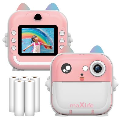 Maxlife Children's Camera Instant Camera Pink - Children's Camera with Printing Paper - Full HD Video Recording - Creative Camera with Instant Image Print of Photos Notes Stickers and Labels - 2.4