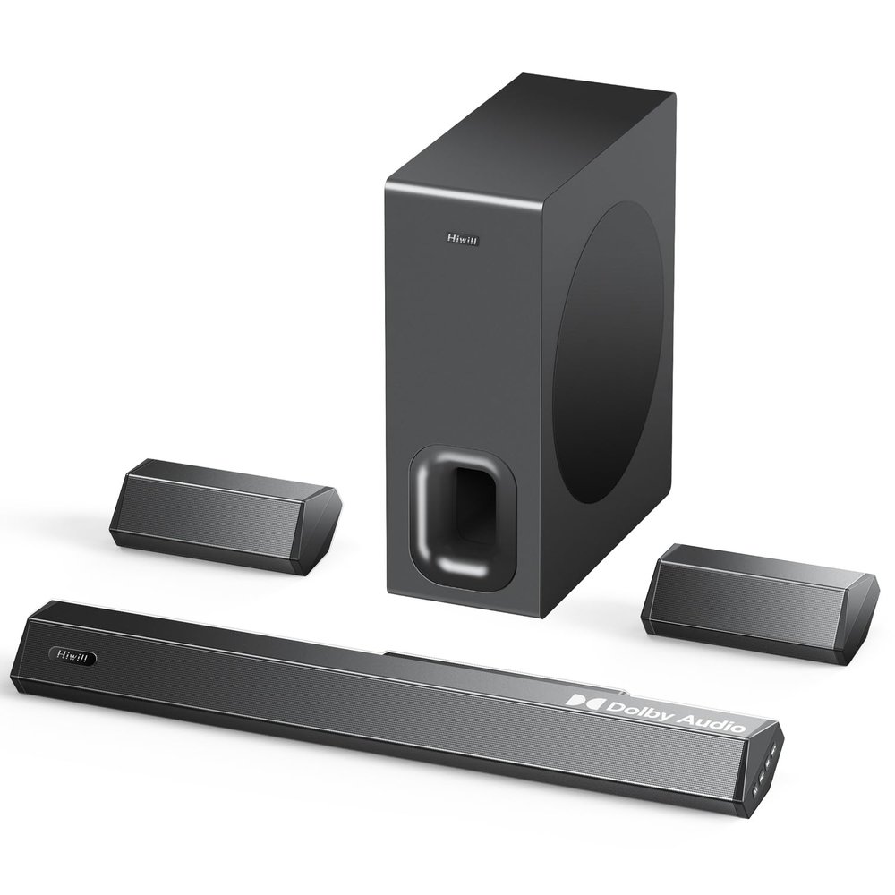 5.1 Dolby Audio Sound Bar for 4K & Smart TV, Surround Sound System for TV, Home Theater Sound Bar with Wireless Subwoofer, 2 Surround Speakers, 12-Level Adjustable Bass and Treble, HDMI ARC Soundbar