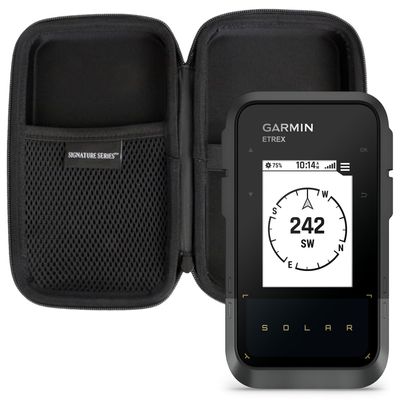 Garmin eTrex Solar Powered GPS Handheld Navigator | Unlimited Solar Charging, Bright Screen, Multi-Band GNSS, Digital Compass, Geocaching, for Hiking | with Signature Series Case Bundle