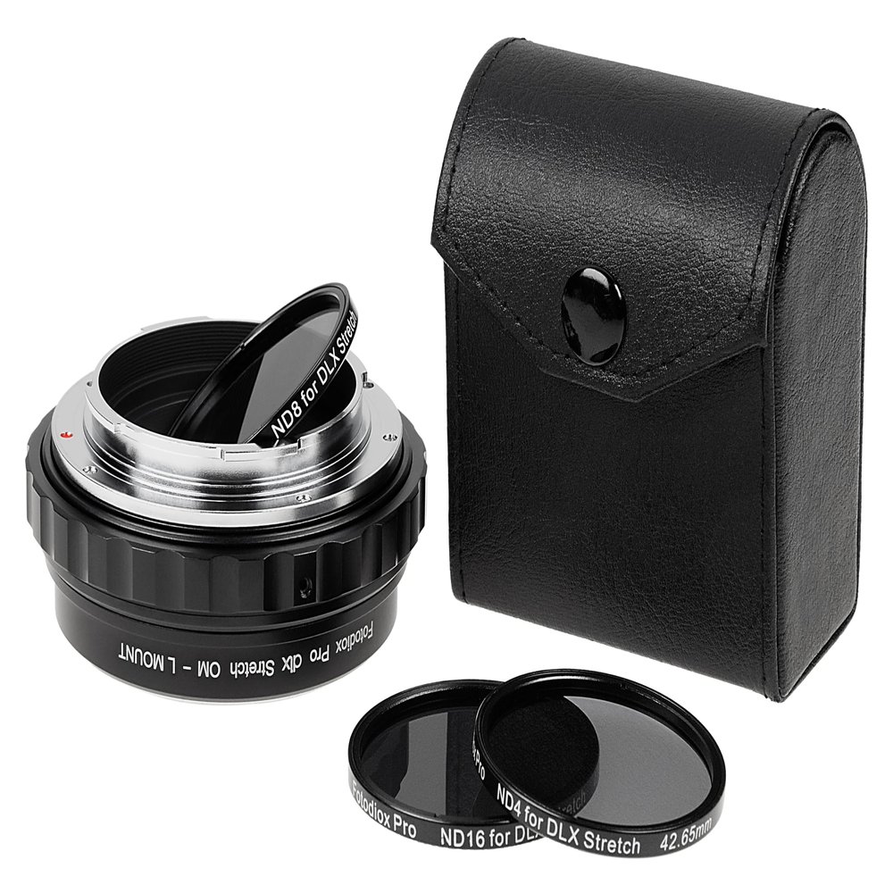 Fotodiox DLX Stretch Adapter Compatible with Olympus OM Lens for L-Mount Alliance Cameras, Featuring Macro and ND Filter Capabilities