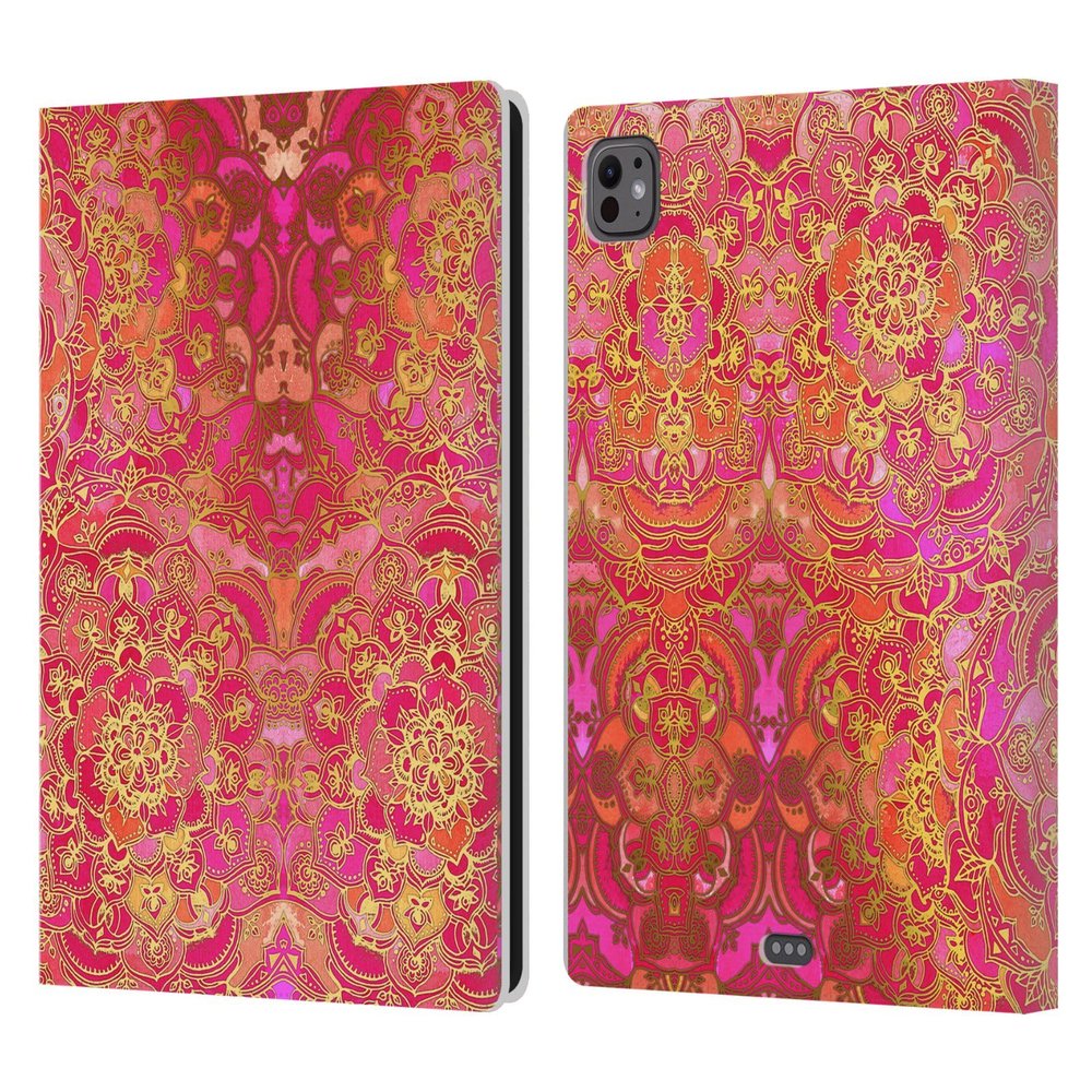 Head Case Designs Officially Licensed Micklyn Le Feuvre Hot Pink Gold and Orange Mandala Leather Wallet Case Compatible with Apple iPad Pro 11 M4/M5 2024/2025