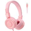 Cowyawn USB Type C Kids Headphones for School, Wired Toddler Headphones, 94dB Volume Limited, HD Stereo Sound, Foldable Lightweight On-Ear Wired Headphones for Kids/Children/Teens/Boys (Light Pink) view 1
