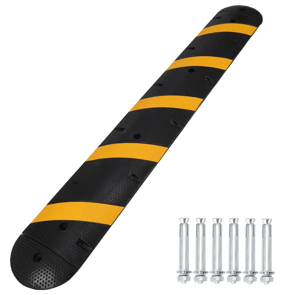 84'' Rubber Speed Bump, 1 Pack 2 Channel Modular Heavy Duty Speed Bumps Humps 25000 lbs Load Capacity, Cable Protector Ramp with 2 End Caps for Asphalt Concrete Gravel Driveway Road