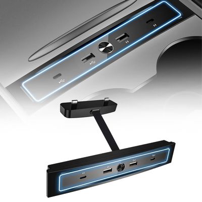 USB Dock for Model Y/3 (2023/2022/2021), Adapter for Center Console Fits 4-Port USB Multiport Hub, Docking Station with Data Transmission and Car Charging Led Light